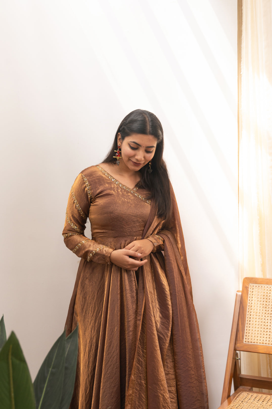 IM-Anjali Golden Crushed Silk Anarkali (XS Available)