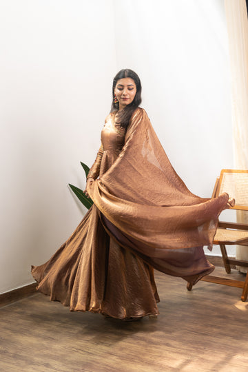 IM-Anjali Golden Crushed Silk Anarkali (XS Available)