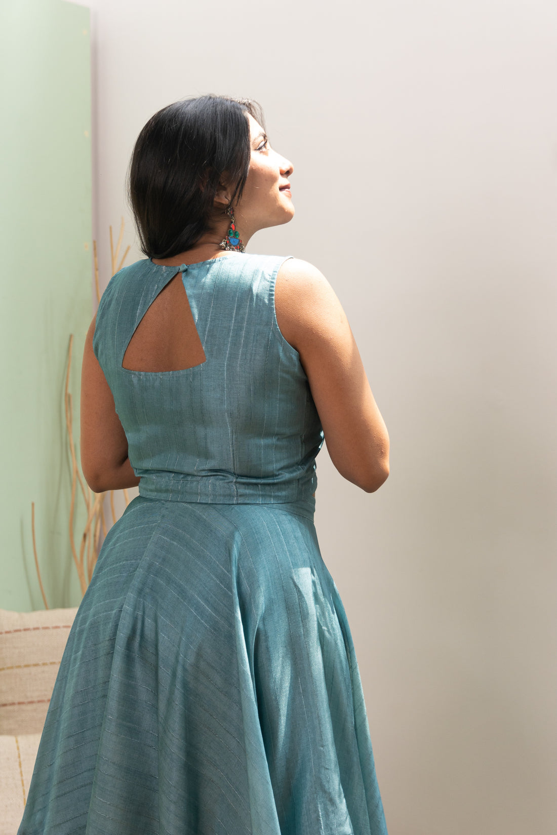 IM-Vanya Teal Kalamkari Tussar Silk Lehenga