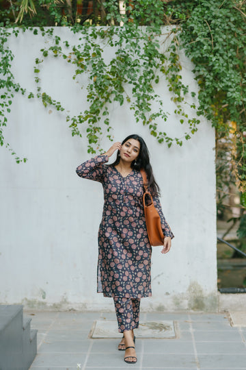 IM-Nikita Black Floral Kurta Set (XS, S, XL Available)