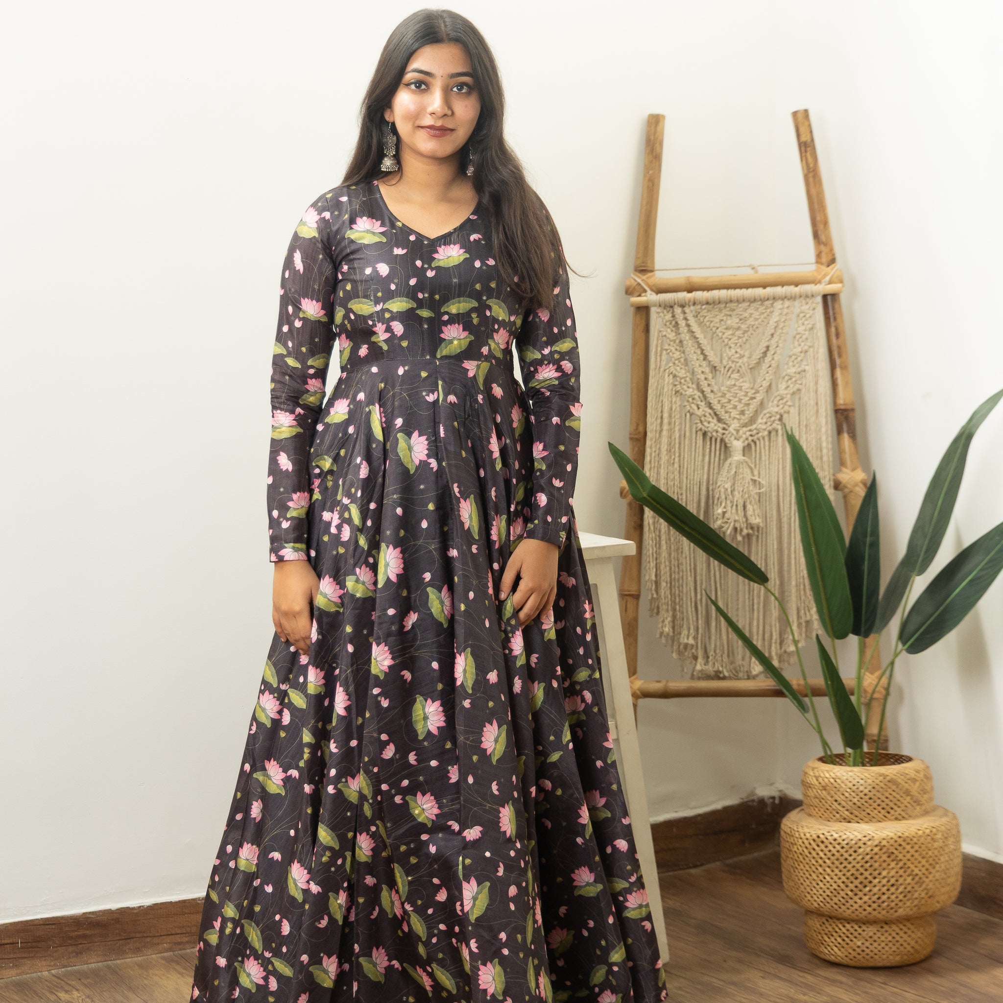 Mrunali Black Lotus Tussar Silk Anarkali