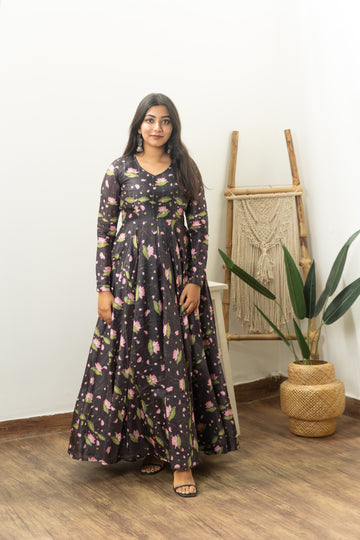 Mrunali Black Lotus Tussar Silk Anarkali