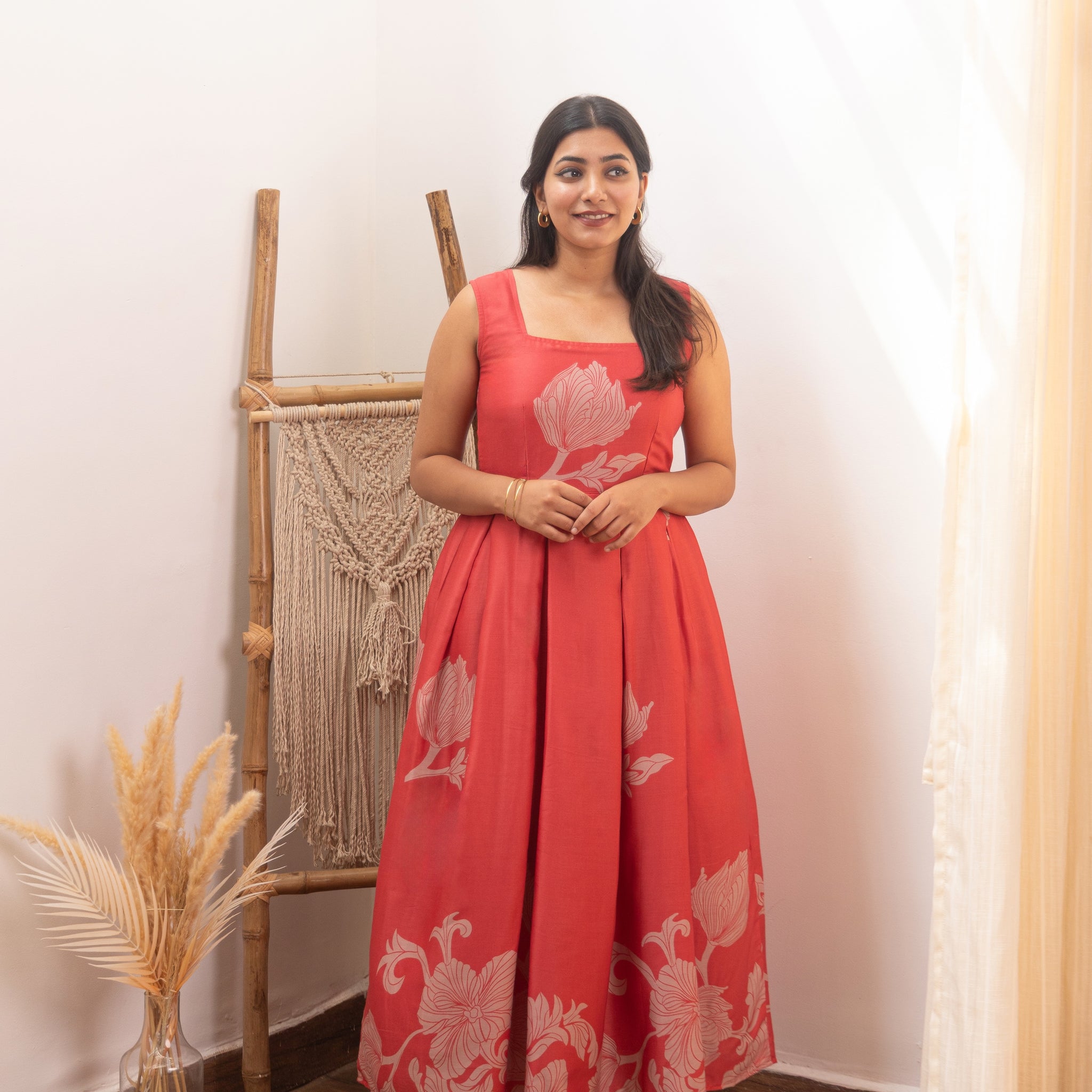 Rashmi Coral Floral Midi Dress