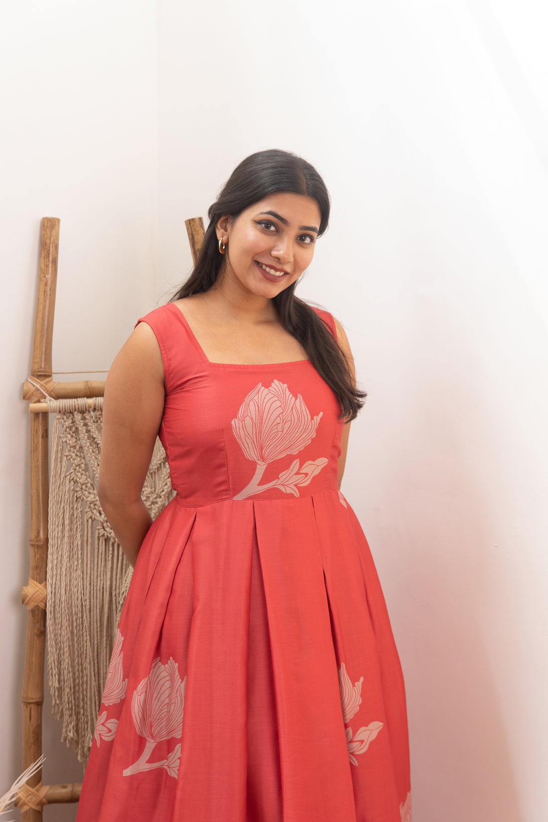 Rashmi Coral Floral Midi Dress