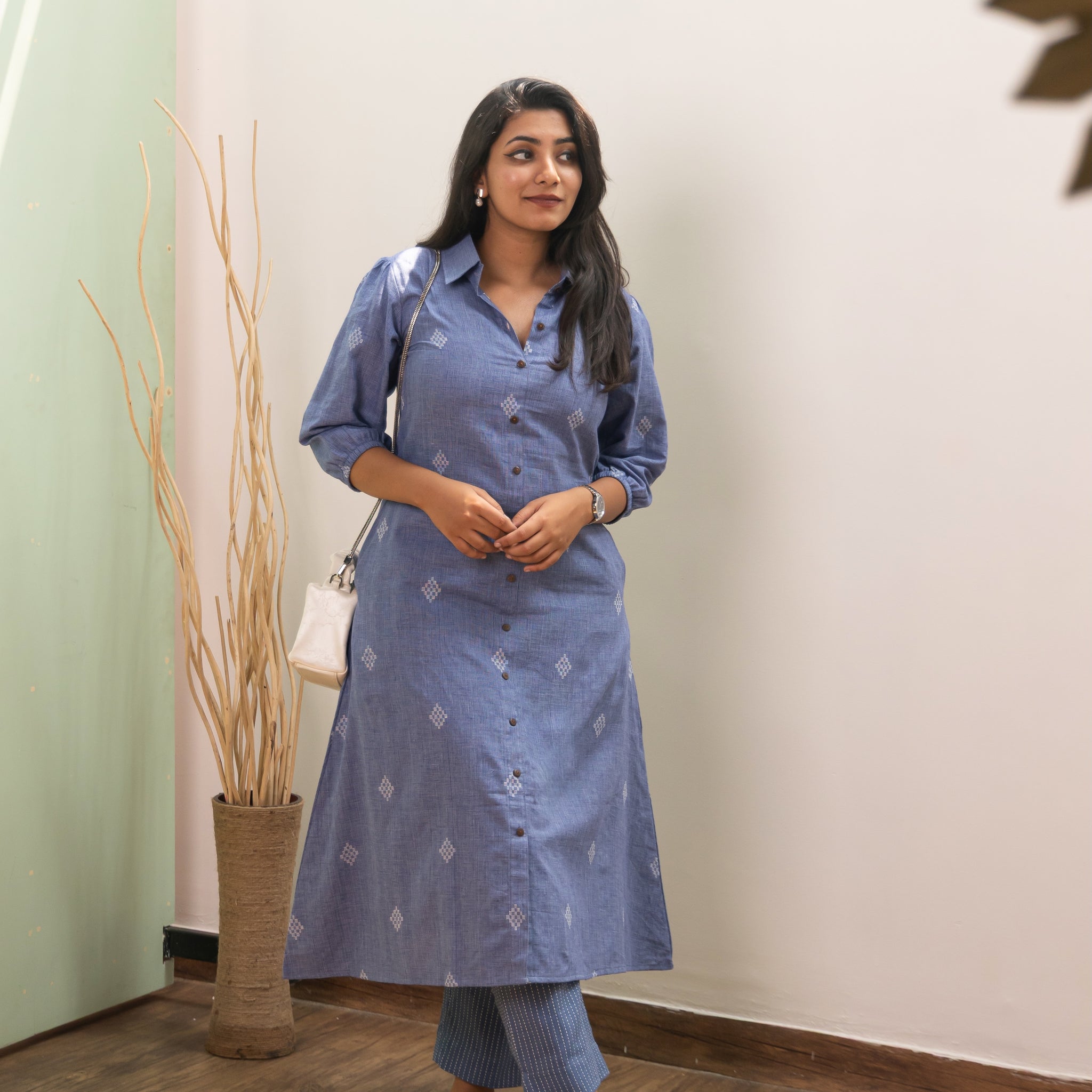 Reshma Denim Blue Handloom Kurta Set