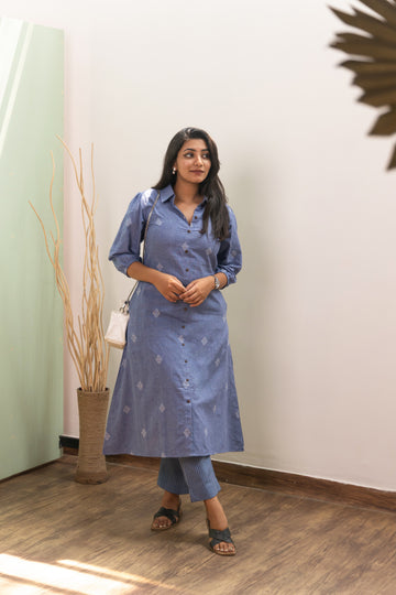 Reshma Denim Blue Handloom Kurta Set