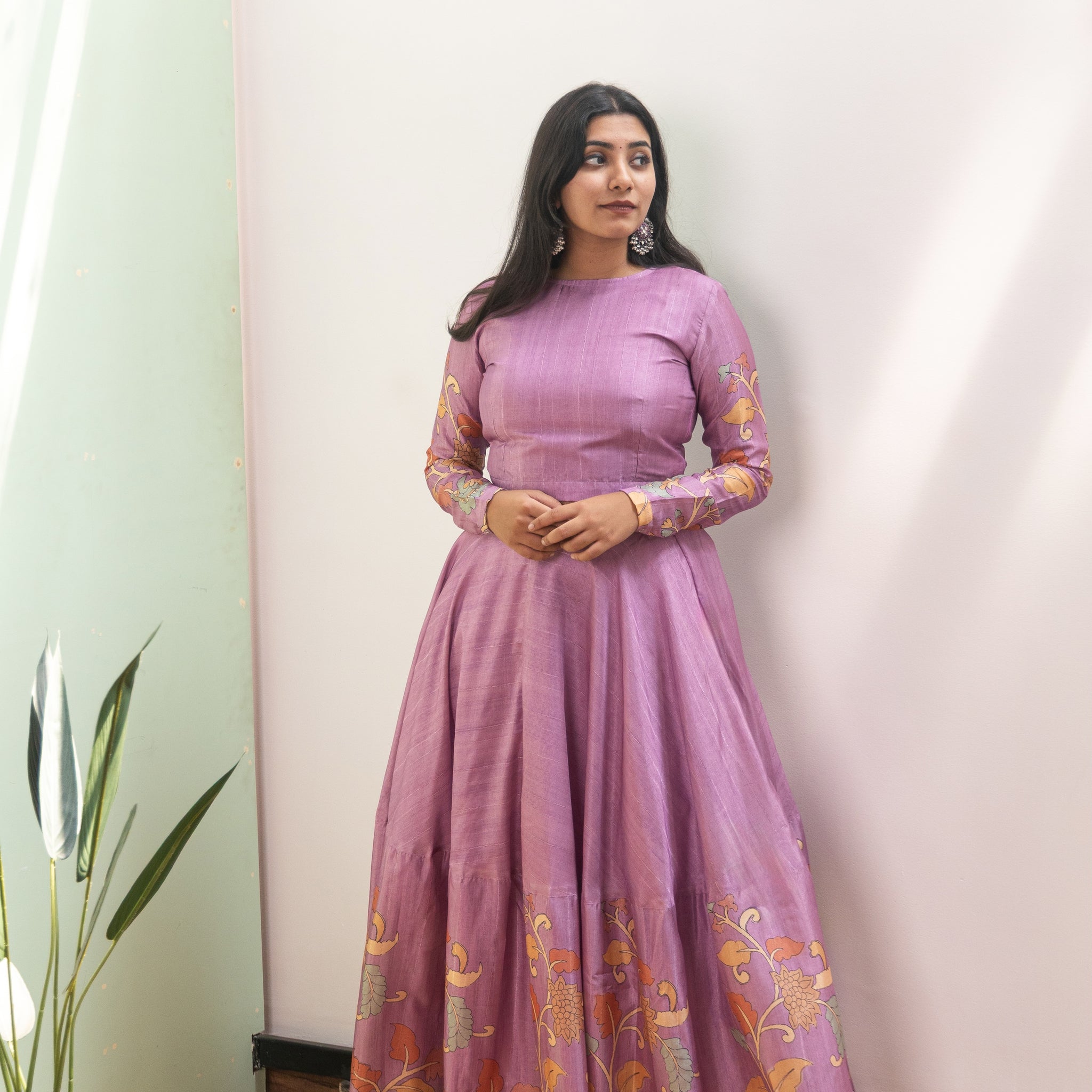 Vanya Lilac Kalamkari Tussar Silk Lehenga