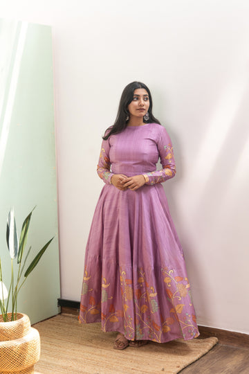 Vanya Lilac Kalamkari Tussar Silk Lehenga