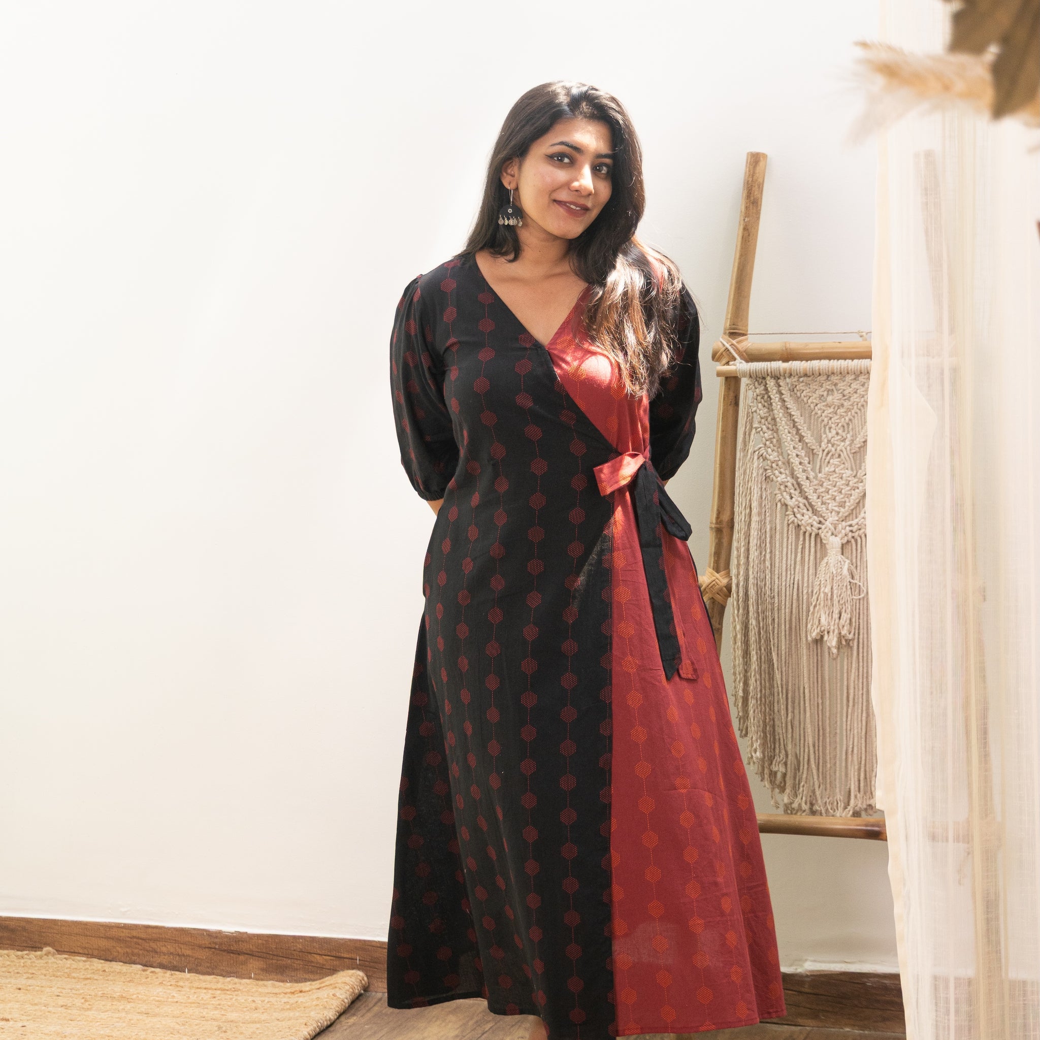 Rithu Black Handloom Wrap Dress