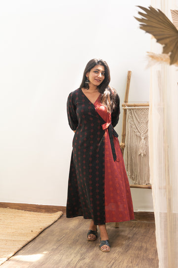 Rithu Black Handloom Wrap Dress