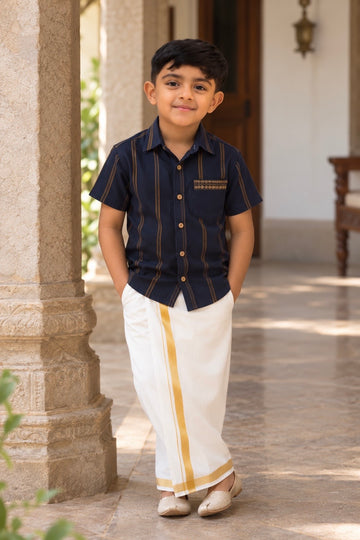 Mugil Navy Sungudi Shirt