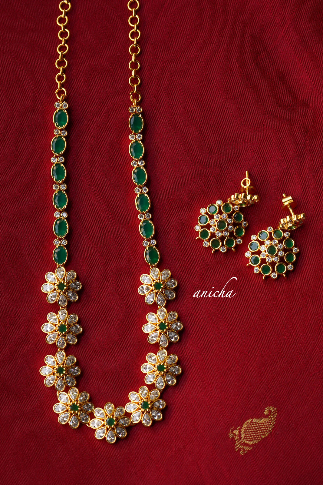 Flower stone necklace set - Emerald