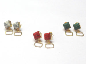 Gold plated square earrings (White available)