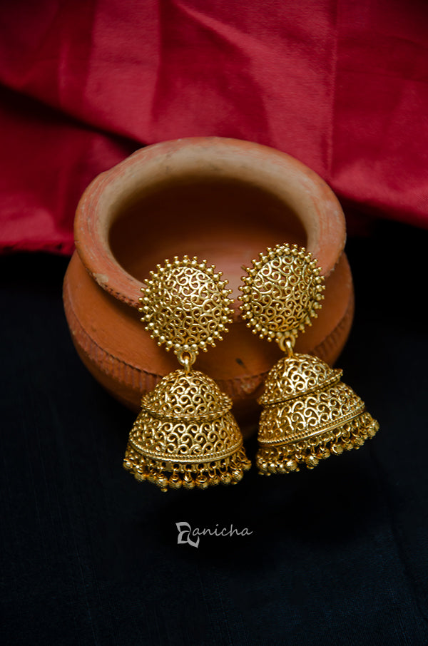 Matte gold cutwork jhumkas