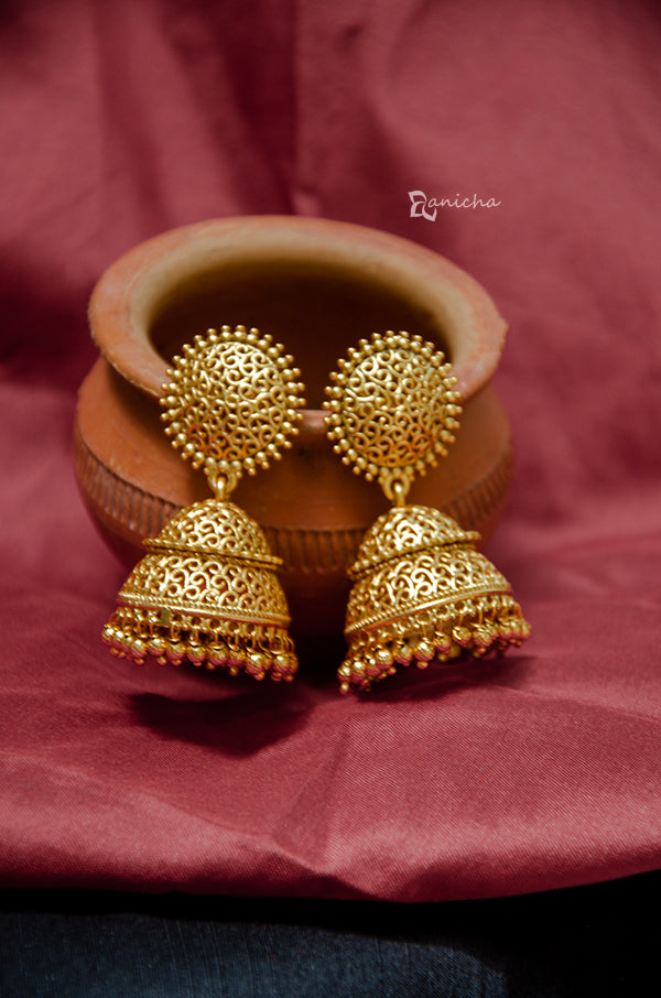 Matte gold cutwork jhumkas