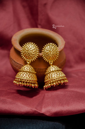 Matte gold cutwork jhumkas