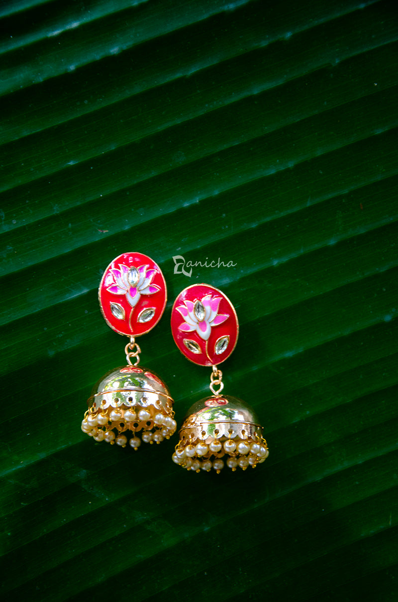 Enamel jhumkas - Oval