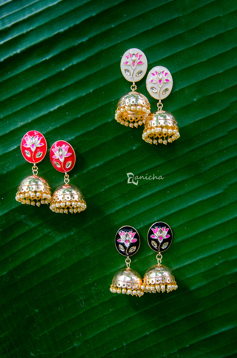 Enamel jhumkas - Oval