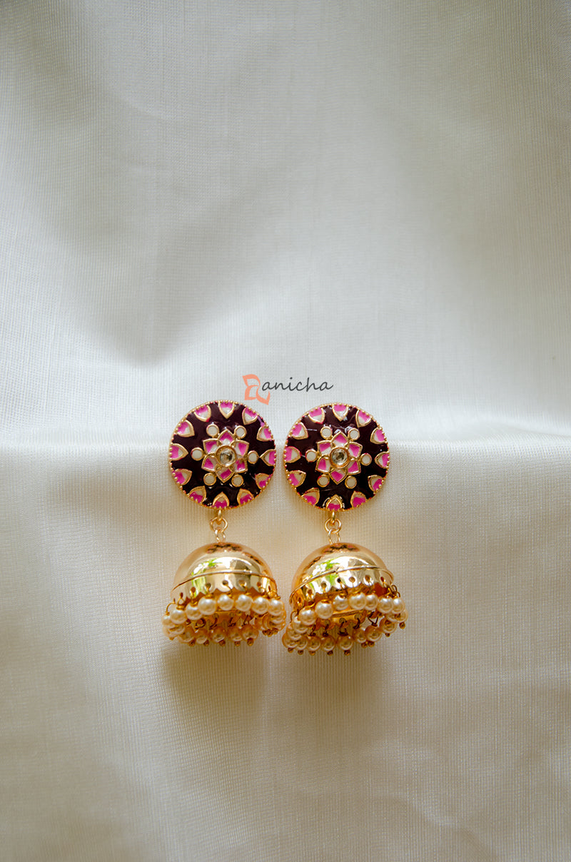 Enamel jhumkas - Round (Colours available)