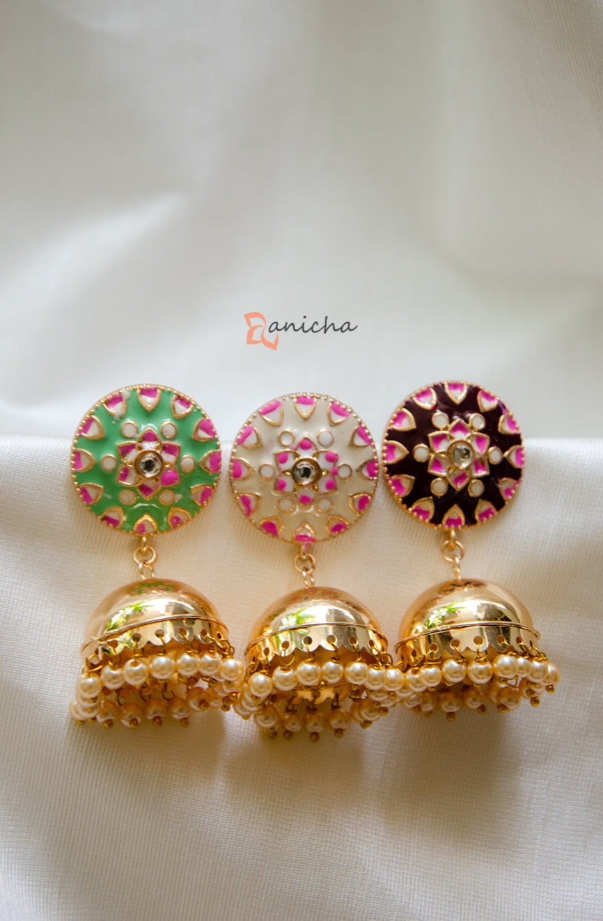 Enamel jhumkas - Round (Colours available)