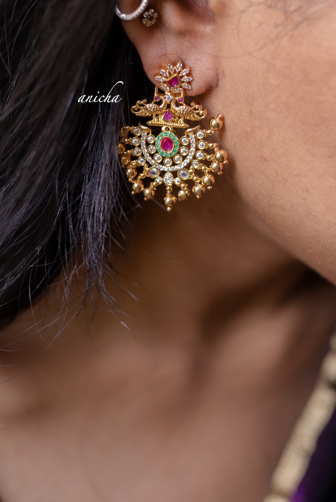 Gold bead stone chandbalis