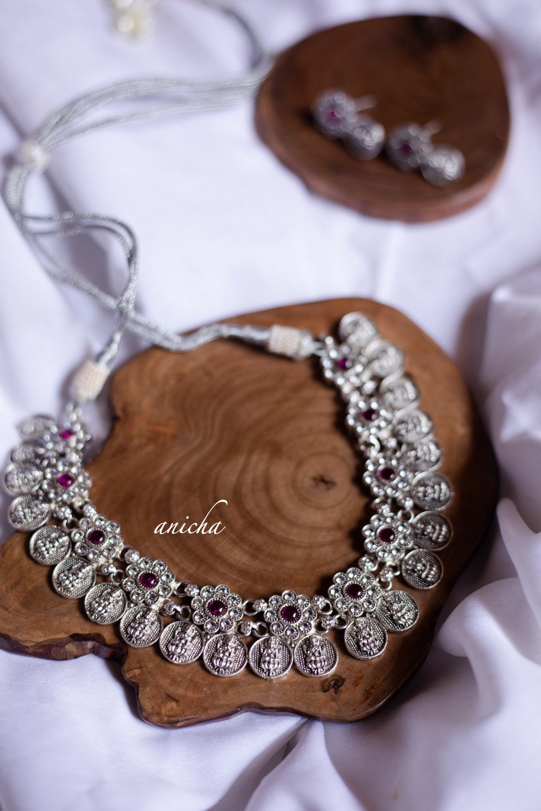 Stone coin necklace set - Silver