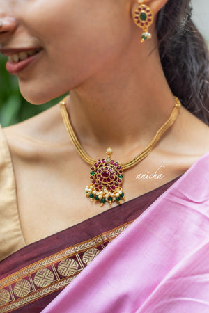 Ruby flower pendant set