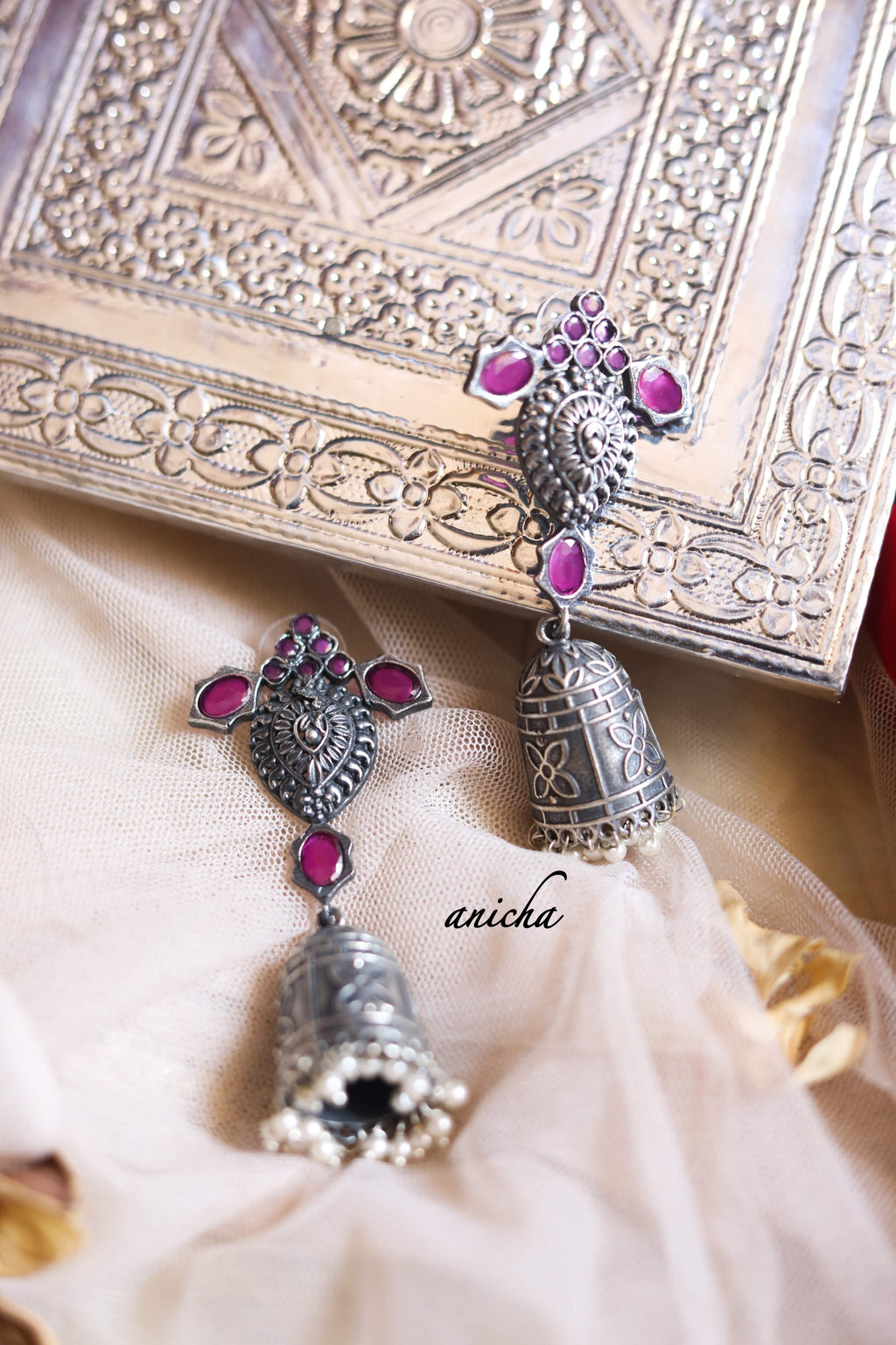 German silver bell jhumkas