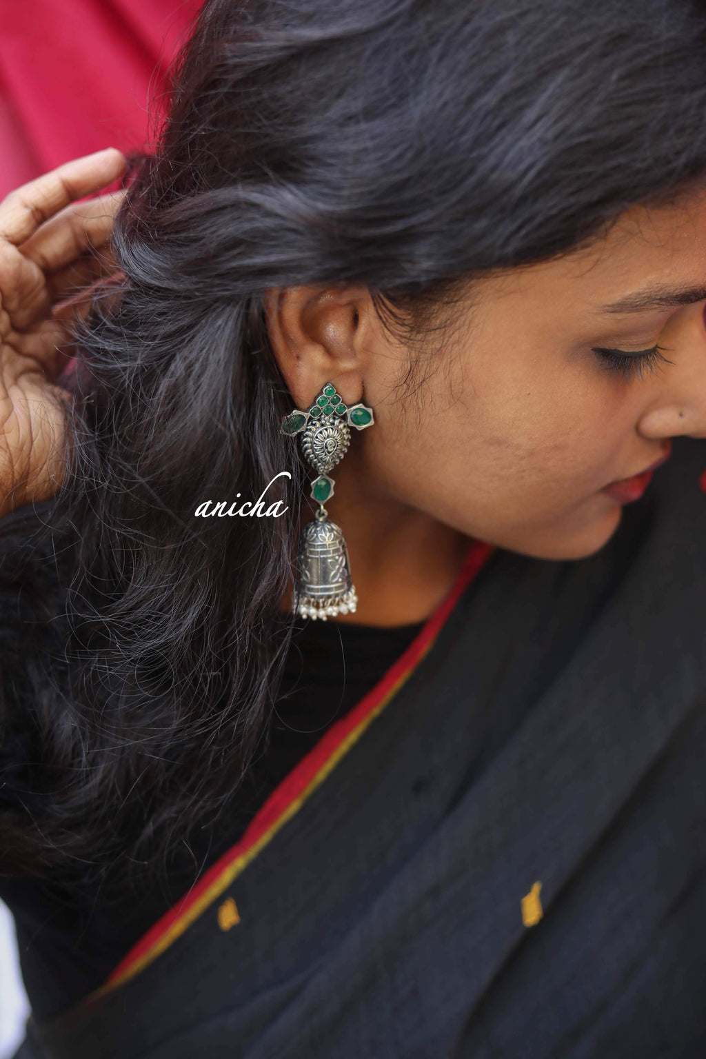 IM-German silver bell jhumkas (Ruby available)