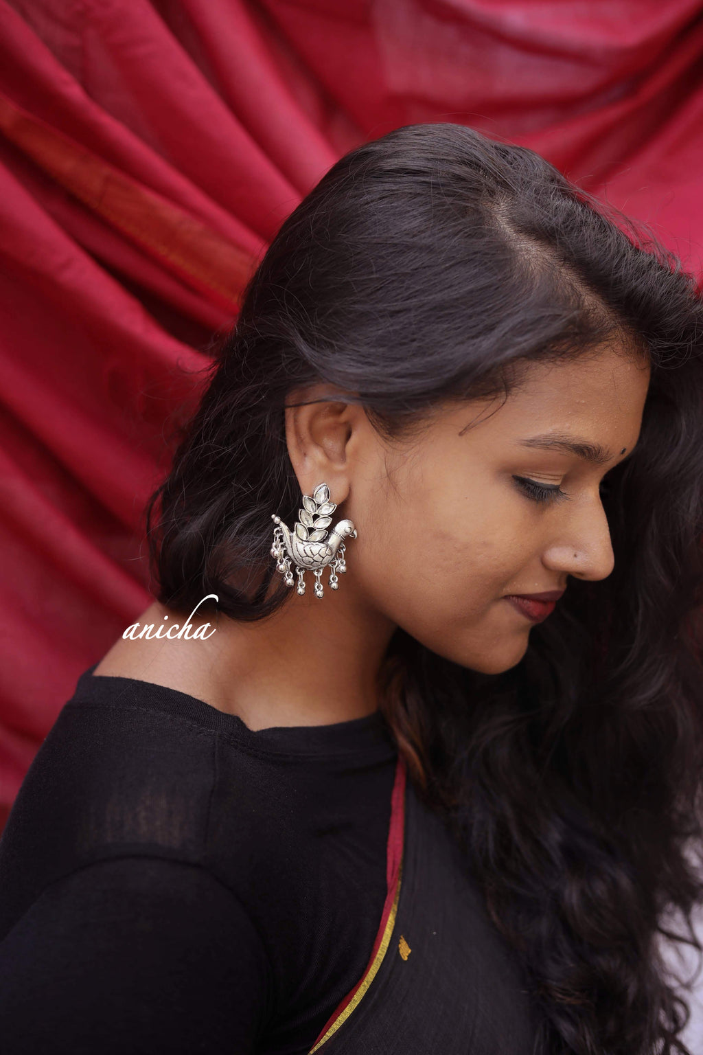 Oxidized silver bird earrings