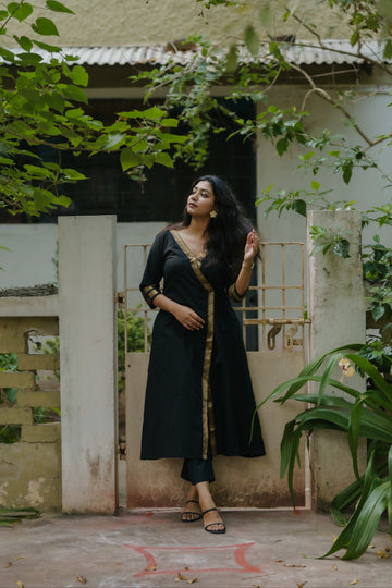 Sahana Black Mangalagiri Kurta Set