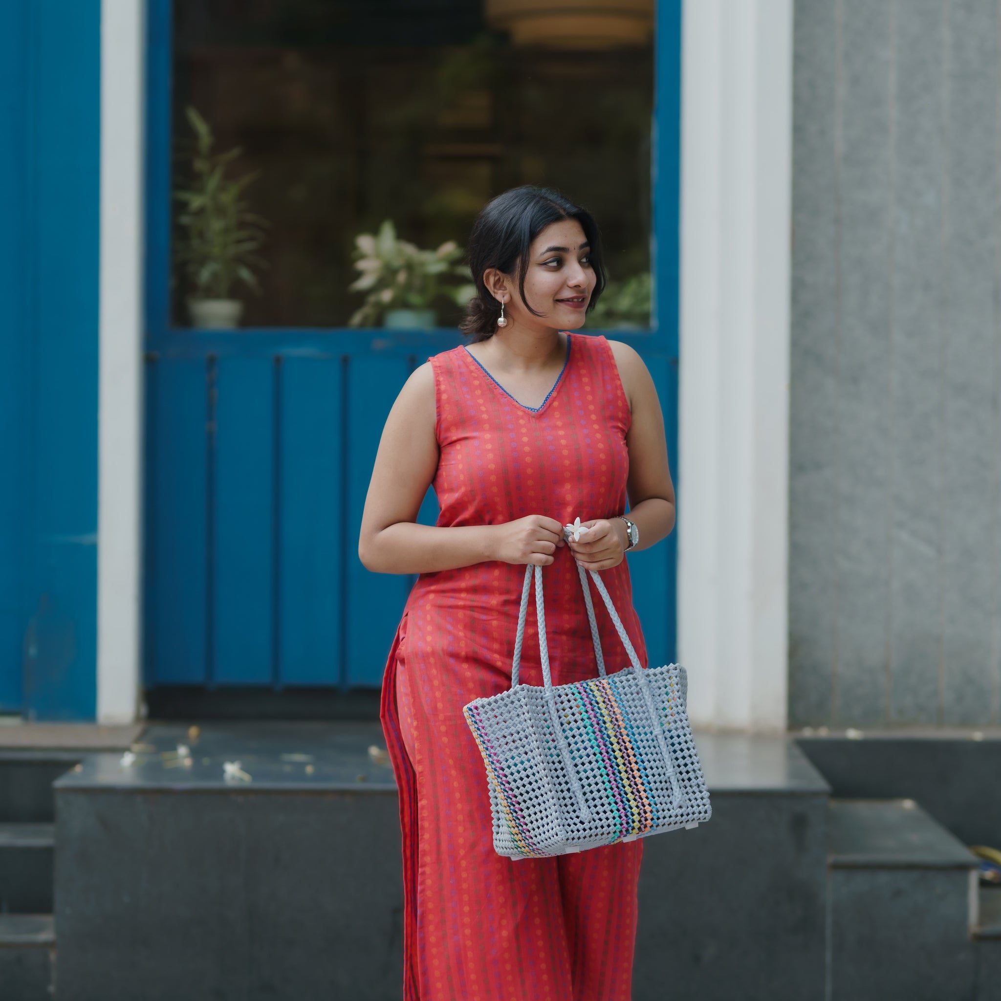 Nidhi Red Handloom Kurta Set