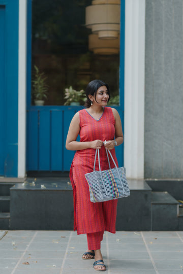 Nidhi Red Handloom Kurta Set