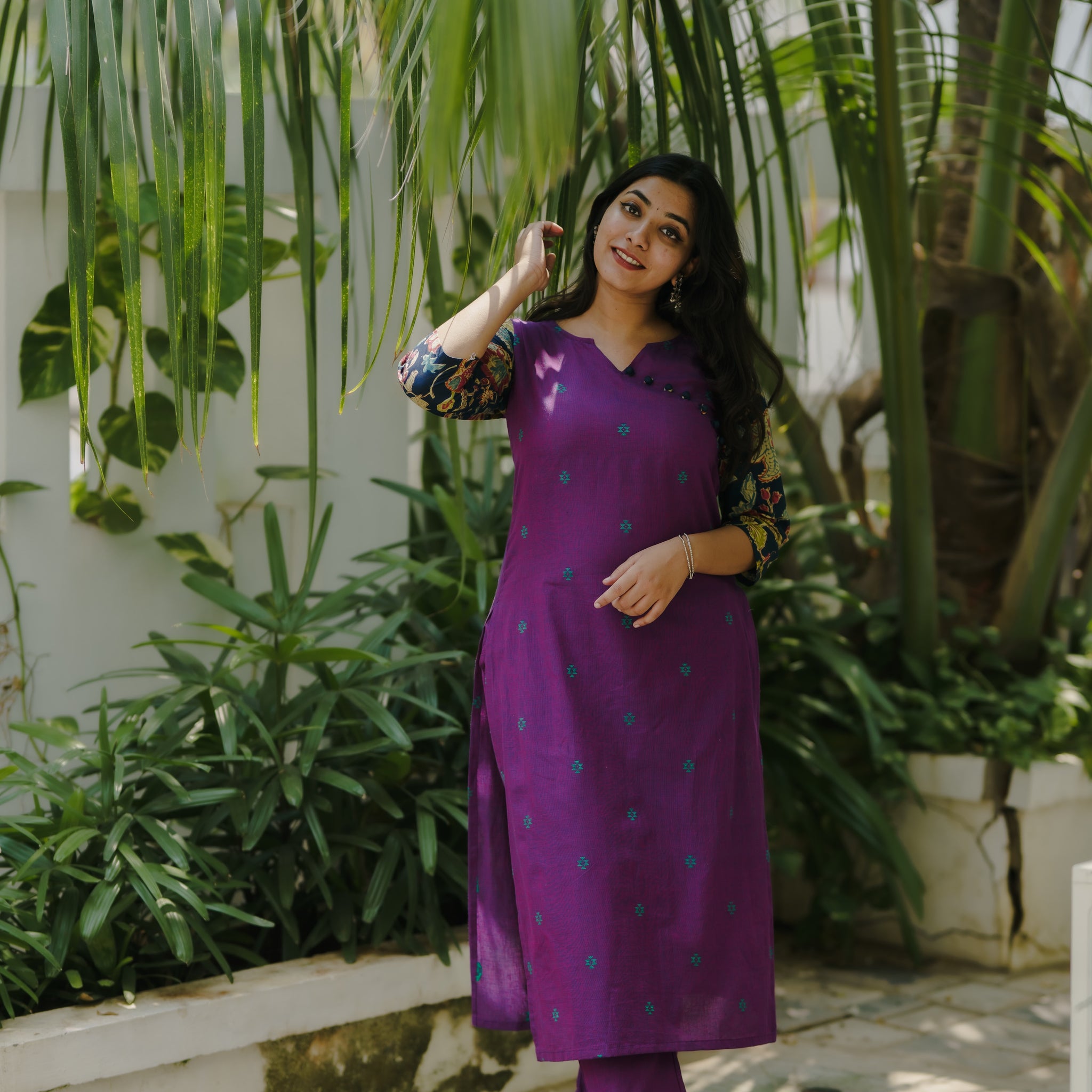 Veena Purple Handloom Floral Kurta Set