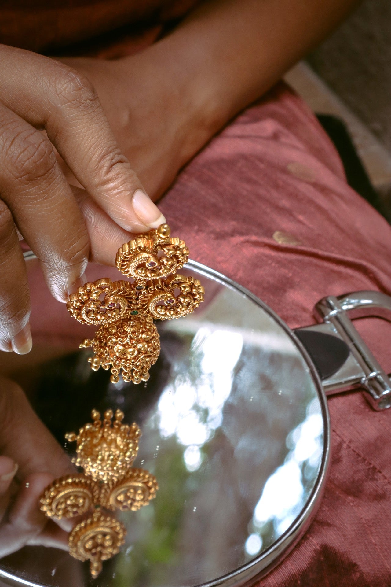 Traditional peacock jhumka earrings