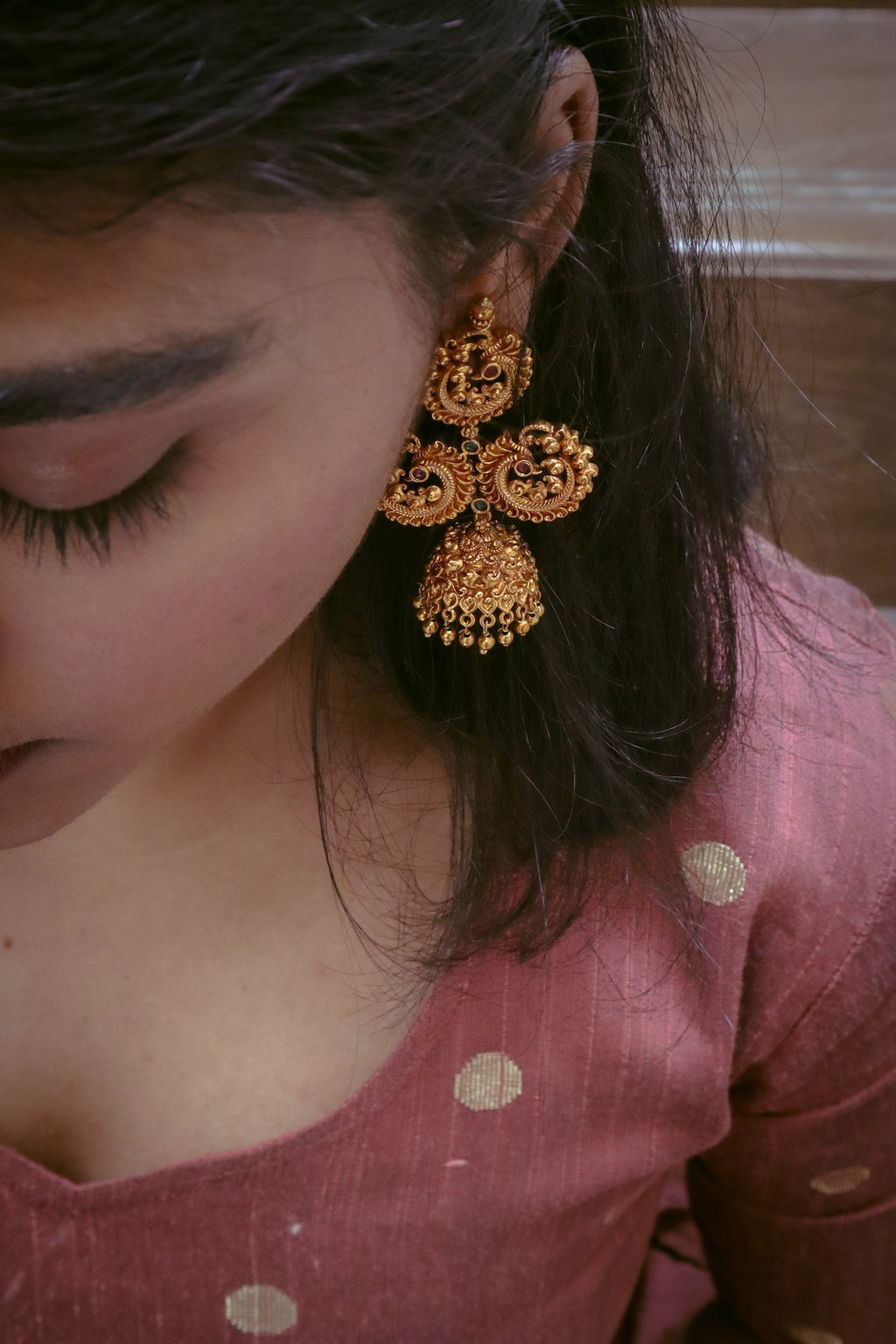 Traditional peacock jhumka earrings