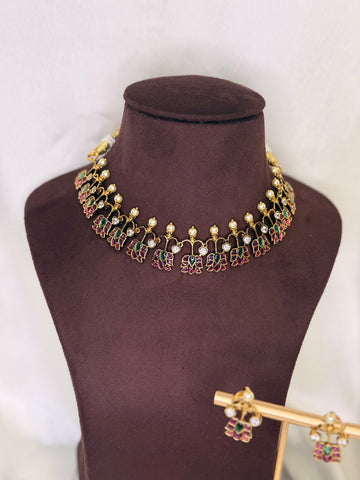 IM-Ruby Stone Lotus Necklace Set