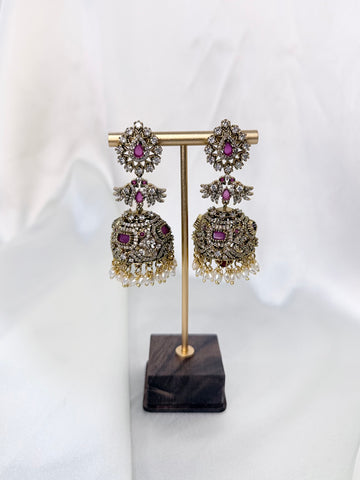 IM-CZ Ruby Stone Jhumkas
