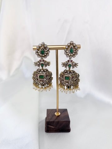 IM-CZ Emerald Stone Jhumkas
