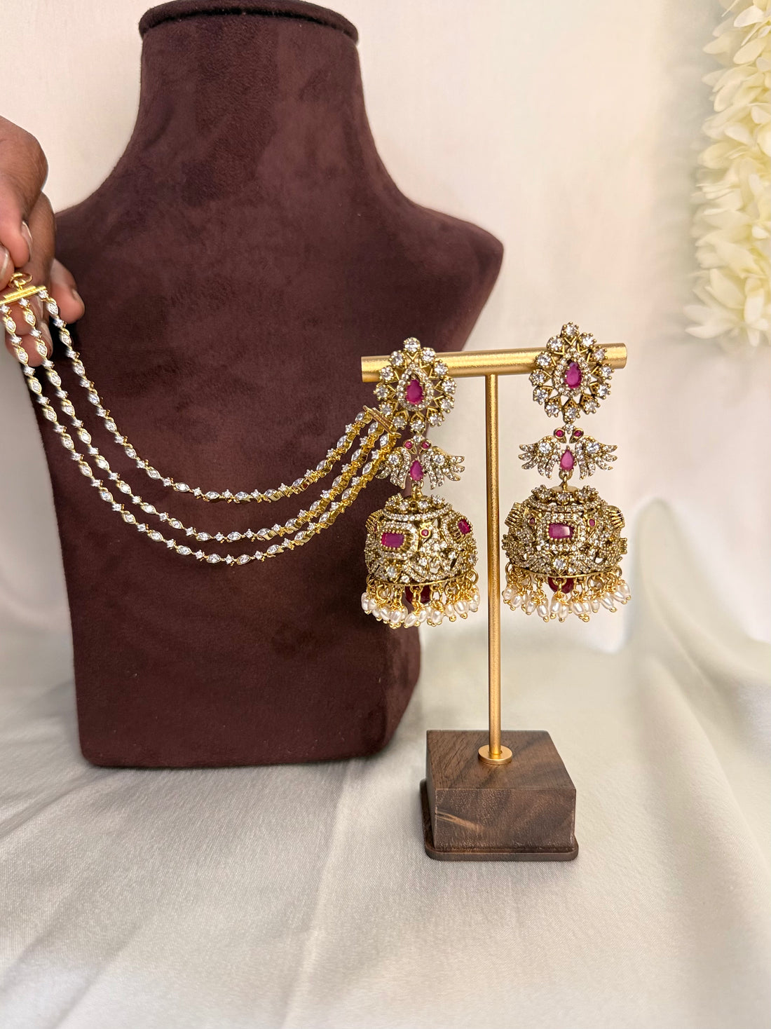 IM-CZ Ruby Stone Jhumkas