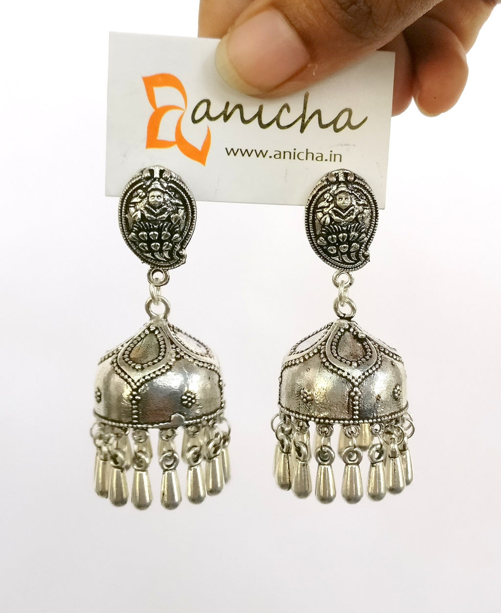 IM-Big oxidized silver jhumkas