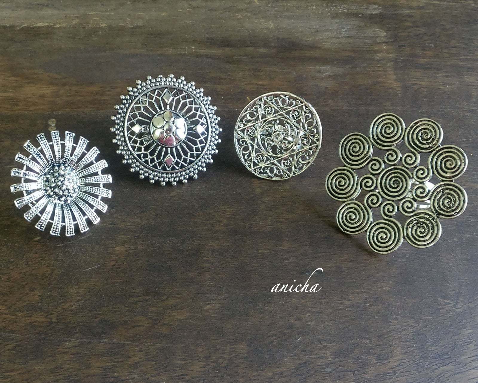 Oxidized silver statement rings