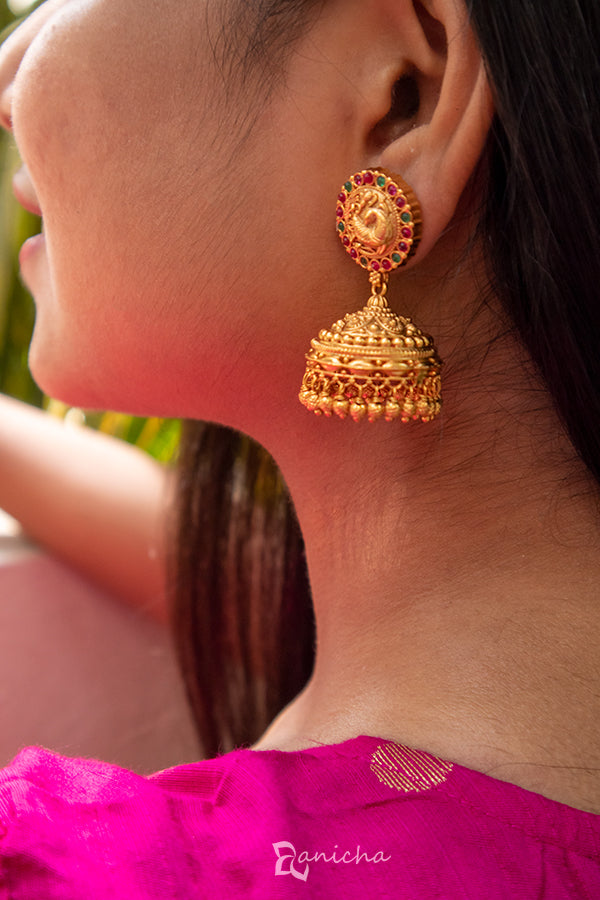 Temple peacock jhumkas