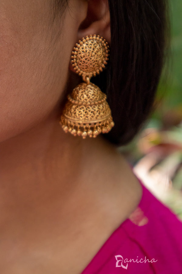 Matte gold cutwork jhumkas