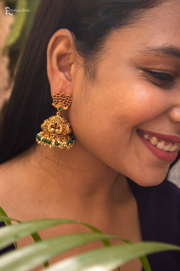 Gold lotus jhumkas