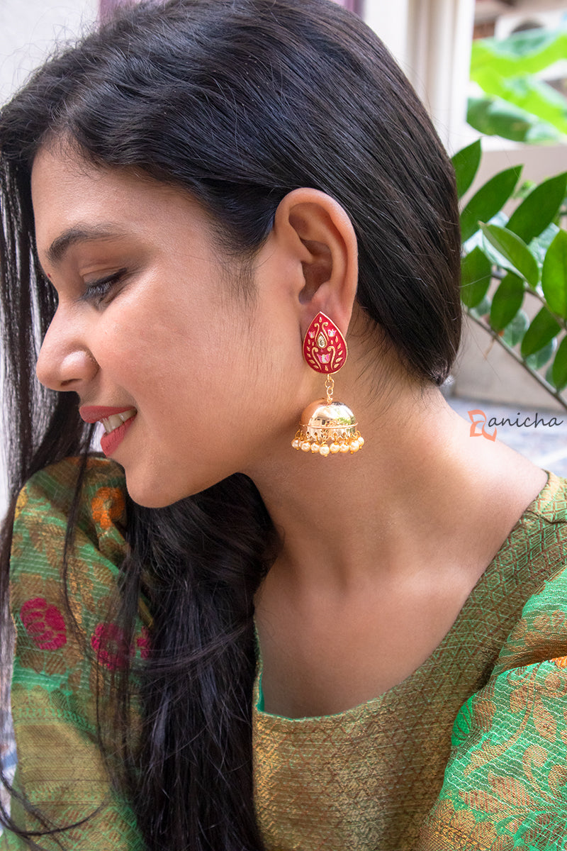 IM-Enamel jhumkas - Teardrop (Orange Available)