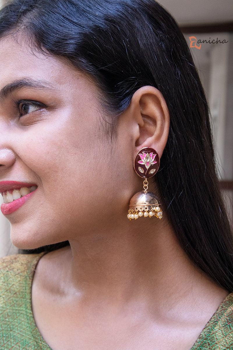 IM-Enamel jhumkas - Oval (White, Brown Available)