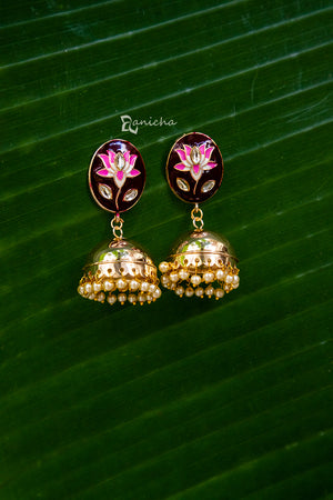 Enamel jhumkas - Oval