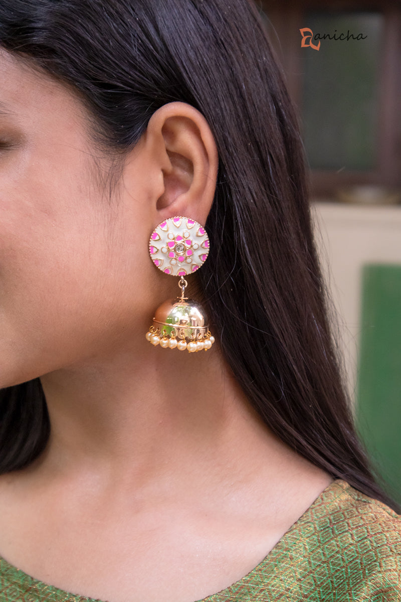 IM-Enamel jhumkas - Round (Green available)