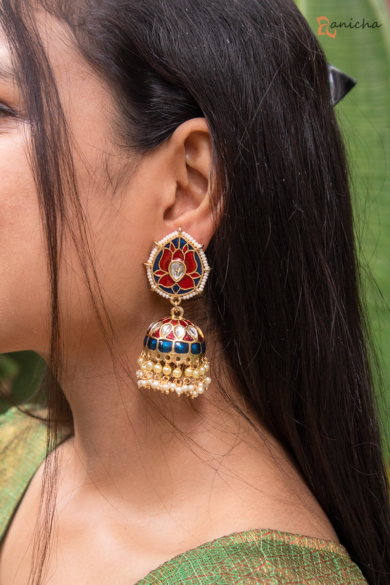 IM-Enamel lotus jhumkas